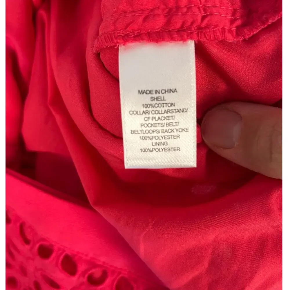 Cece Women's Sz 10 Bright Pink Lined Eyelet Sleeveless Sheath Shirt Dress #0327 - Picture 11 of 14